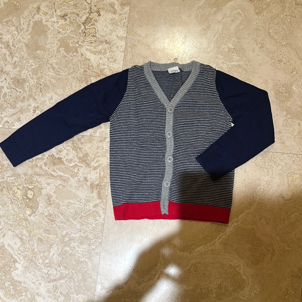 Egg Collective Kids Striped Sweater - Navy, Gray, and Red 4T